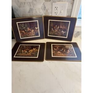 VTG English Life Cork Backed Placemats Farmyard Chickens And Rooster Set Of 4